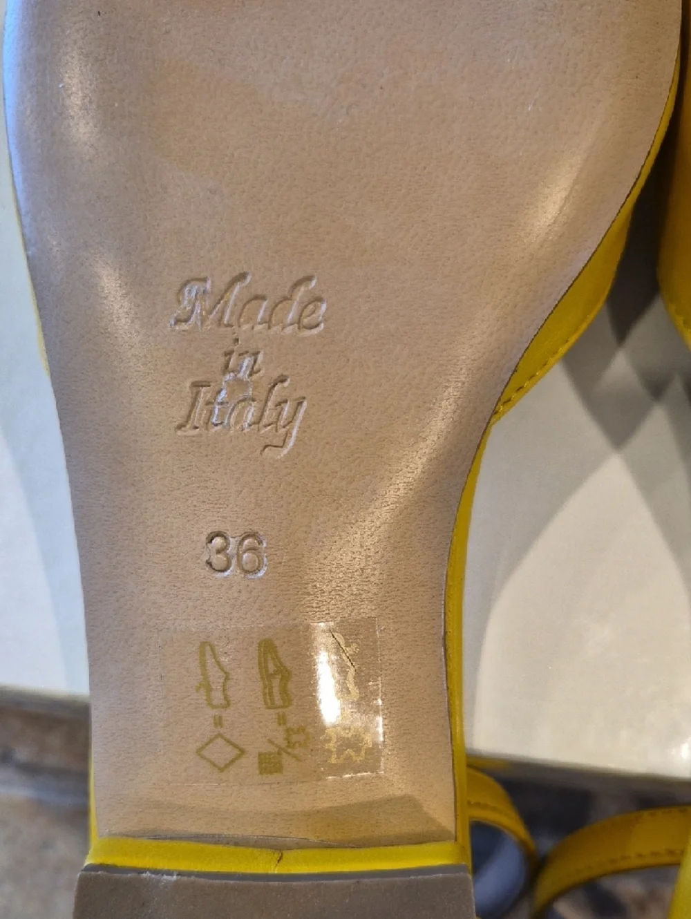 Yellow Pointed-Toe Ankle-Strap Flats. Made In Italy. Leather.